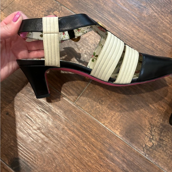 Authentic Gucci GG rare sling back black floral heel size 39 - Picture 2 of 16
